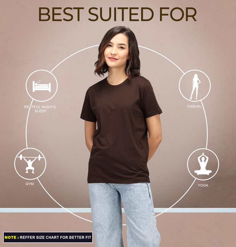 Image of Sleepynuts Women Boyfriend Plain Round Neck Half Sleeve T-Shirt