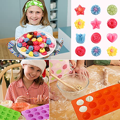 FIRETREESILVERFLOWER Flower Shape Chocolate Candy Molds Set,Heart,The stars,The rose,Flowers in Combination,15 Cavity Silicone Baking Mold Ice Cube Tray-Wedding,Festival,Parties and DIY Crafts-(6Pcs)