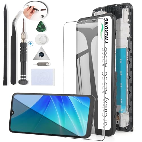YWLRONG for Samsung Galaxy A25 5G Screen Replacement for Samsung A25 A256U LCD Display Touch Screen Digitizer Assembly Replacement with Tools（(with Frame)）