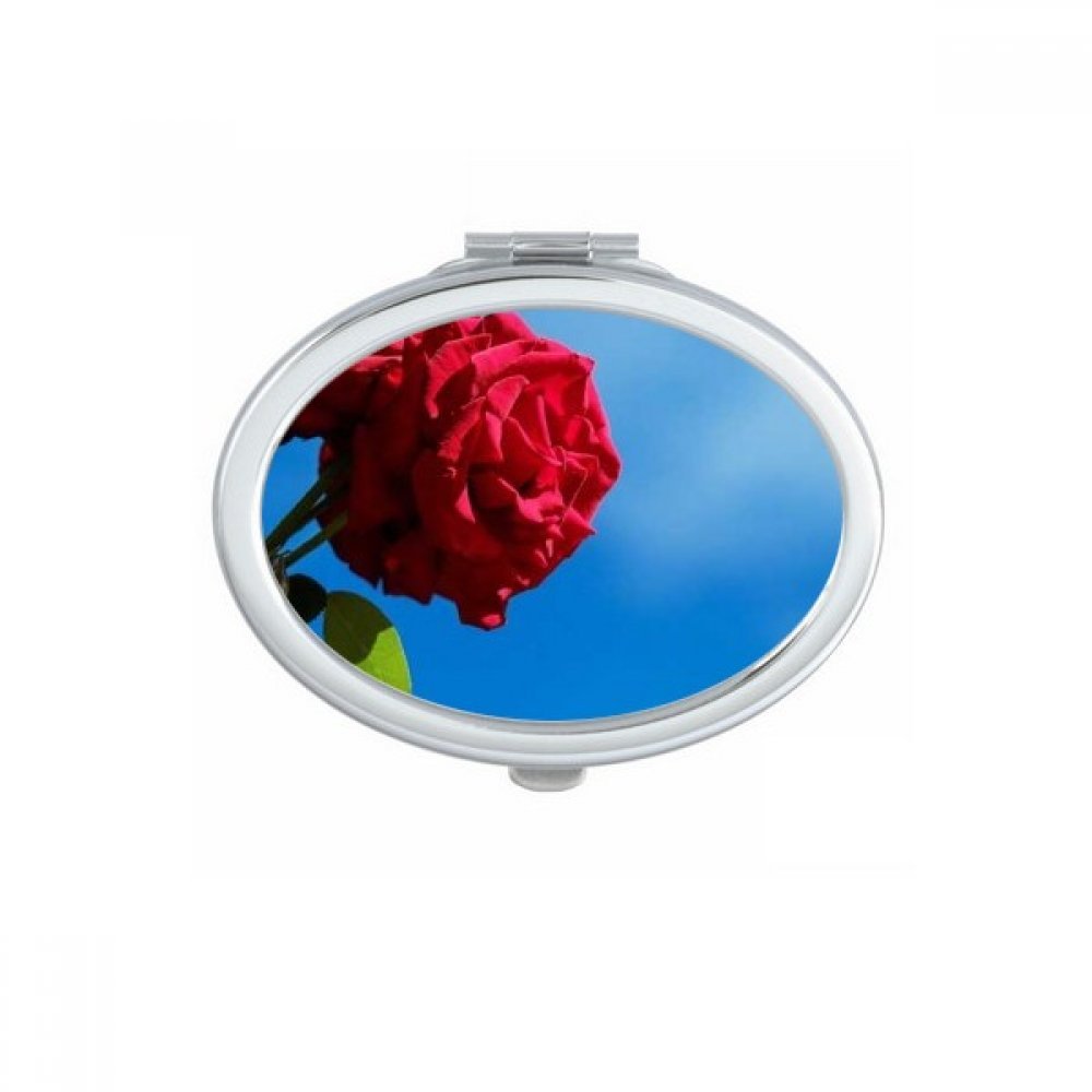 Miroir de poche de forme ovale portable au design de feuilles orange foncé et vert