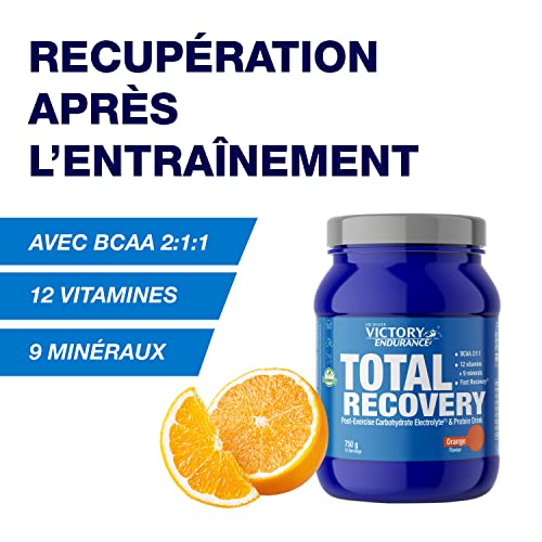 Victory Endurance Total Recovery - Optimise la Récupération Post-Entraînement – Avec Glutamine – BCAAs - Enrichie en Vitamines et Electrolytes – Goût Orange – 750g – Image 3