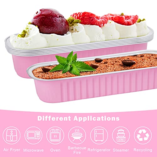 Ylnurac 100Pack Pink Aluminum Foil Mini Loaf Pans With Lids, 6.8 Oz Rectangle Baking Cups Muffin Tins,Disposable Baking Tins Mini Baking Pans Tins Holders For Brownie Mini Cake Bread #TOP1
