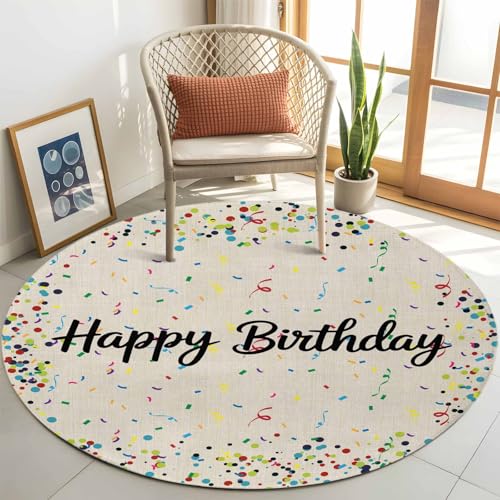 Yaiikkvbaa Round Area Rug, Beige Birthday Round Rugs 3.3Ft Washable