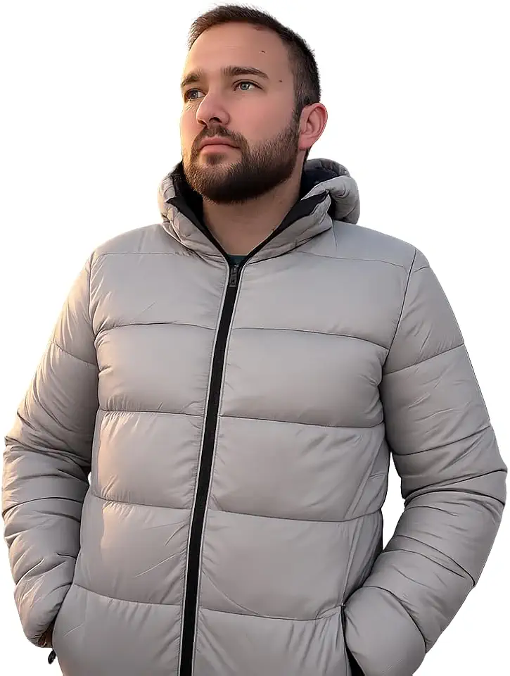 Jaqueta Bobojaco Puffer Dupla Face Masculina com Touca Removível Impermeável Use dos Dois Lados