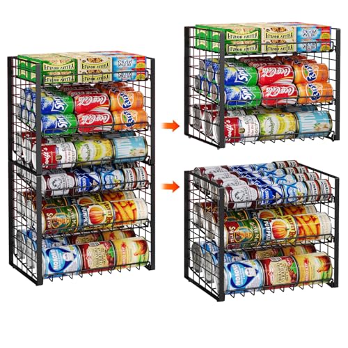 JKsmart 3-Tier Stackable Can Rack Organizer for Pantry, Adjustable Can Storage Holder for Various Ounces of Canned food Soda Drinks, Can Dispenser for Kitchen Cupboard Cabinet, 2 Pack