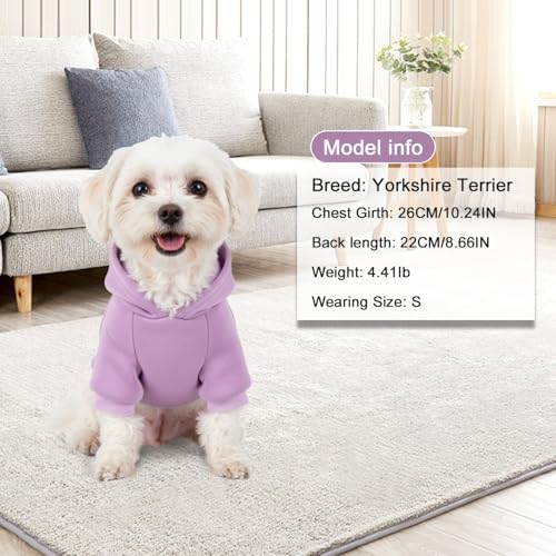 Image of 2 Pack Dog Hoodie Warm Hood Dog Sweater Cold Weather Small Dogs Sweatshirt Comfort Pet Clothes for Small Medium Dogs with Pockets (Purple, L (Back: 13.78 inch, Chest: 18.9 inch))