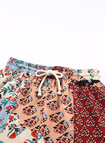 Womens Boho Floral Palazzo Pants Wide Leg Casual Elastic High Waist Drawstring Trousers4