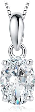 JewelryPalace Oval Cut 1ct 2ct Moissanite Solitaire Pendant Necklace for Women, Simulated Diamond 925 Sterling Silver 14k White Gold Plated Necklaces for Her VVS D-F, 18 Inch Box chain