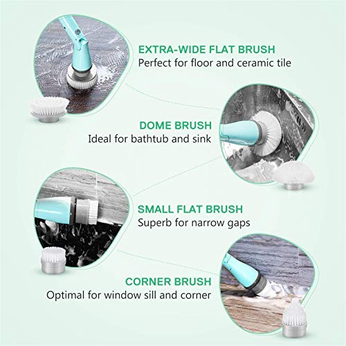 Homitt Electric Spin Scrubber, Bathroom Scrubber with 4 Replaceable Cleaning Shower Scrubber Brush Heads, 1 Extension Arm and Adapter for Tub, Tile, Floor, Wall and Kitchen - Thumbnail 5