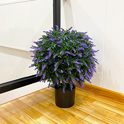 Sunnyglade 21.6” Tall Artificial Lavender Topiary Ball Tree Set of 2 Pack Potted Bushes UV Resistant Potted Plants for Indoor Outdoor Home Garden(Purple) - Thumbnail 2
