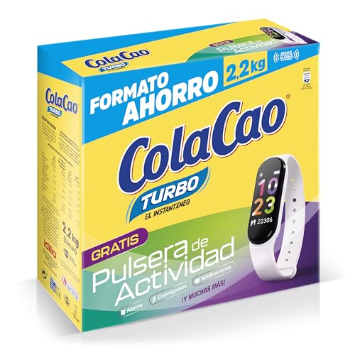 ColaCao Turbo, Cacao Soluble Instantáneo Natural, Pack Ahorro 2,2kg con Pulsera de Actividad de Regalo