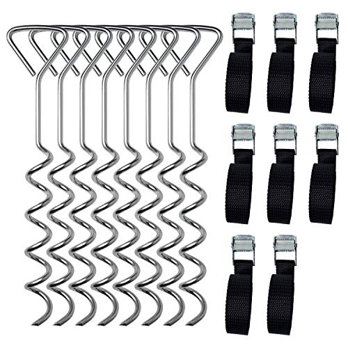 MySit Trampoline Stakes Trampoline Anchors Heavy Duty Spiral Trampoline Tie Down Anchor Kit 8 Pack, Trampoline Accessories Corkscrew Shape Steel Ground Wind Stakes, Swing Set Anchors for Trampoline