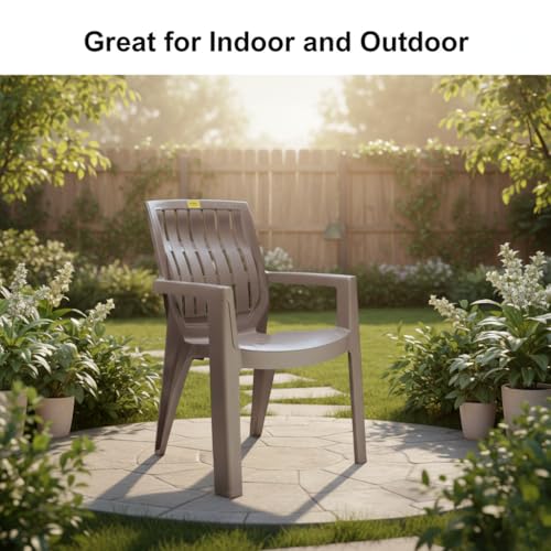 Image of Patiofy Single Plastic Chair for Home & Outdoor Use | Heavy Duty Comfortable Chair with Strong Legs | Stackable, Easy to Clean | Suitable for Living Room, Balcony (Pack of 1-Spino | Choco Cream)