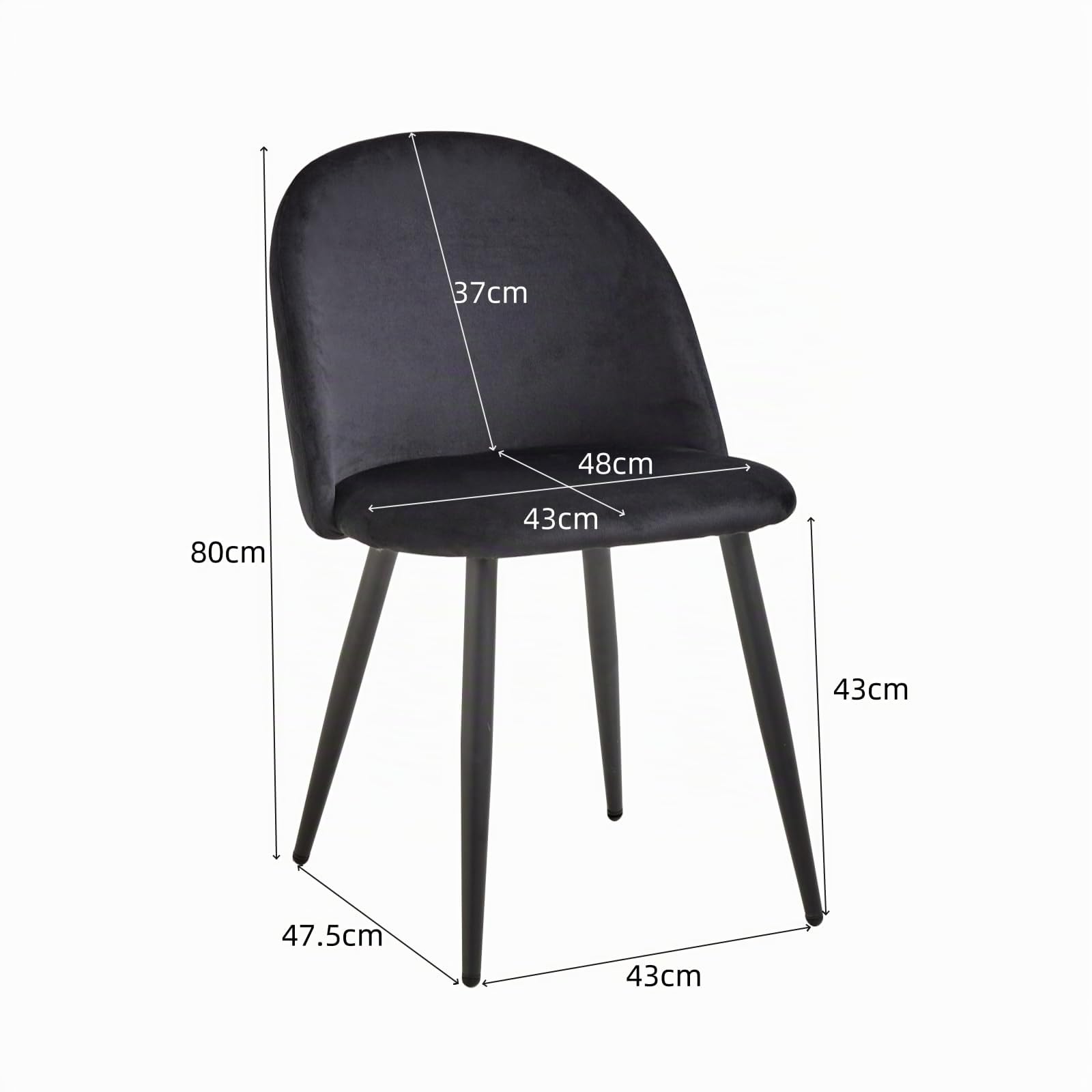 Set di 4 Sedia da Pranzo, Sedia da Pranzo in Morbido Velluto, Gambe in Metallo, Imbottitura Protettiva Regolabile - Nero