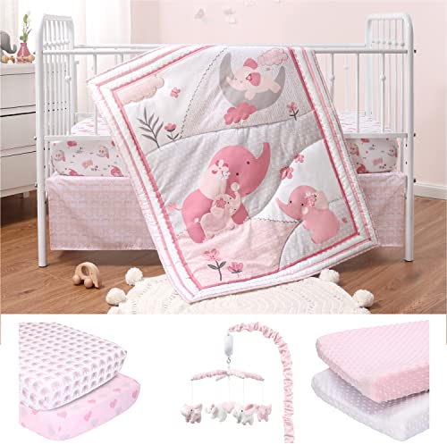 Image of The Peanutshell Pink Elephant Crib Bedding Sets (8 Piece Crib Set)