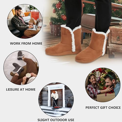 Home Slipper Men'S Super Soft Plush Slipper Boots Faux-Suede Fabric Cozy Warm House Shoes Indoor Ankle Bootie Slippers,Black,Us 11/12 thumb #5