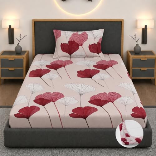Image of Premium Heavy Cotton Elastic Fitted Bedsheets with 1 King Size Pillow Covers || Single Bed with All Around Elastic 350 TC || 36 x 78 x 6 Inch Single Size Fitted || :- Rose Gold
