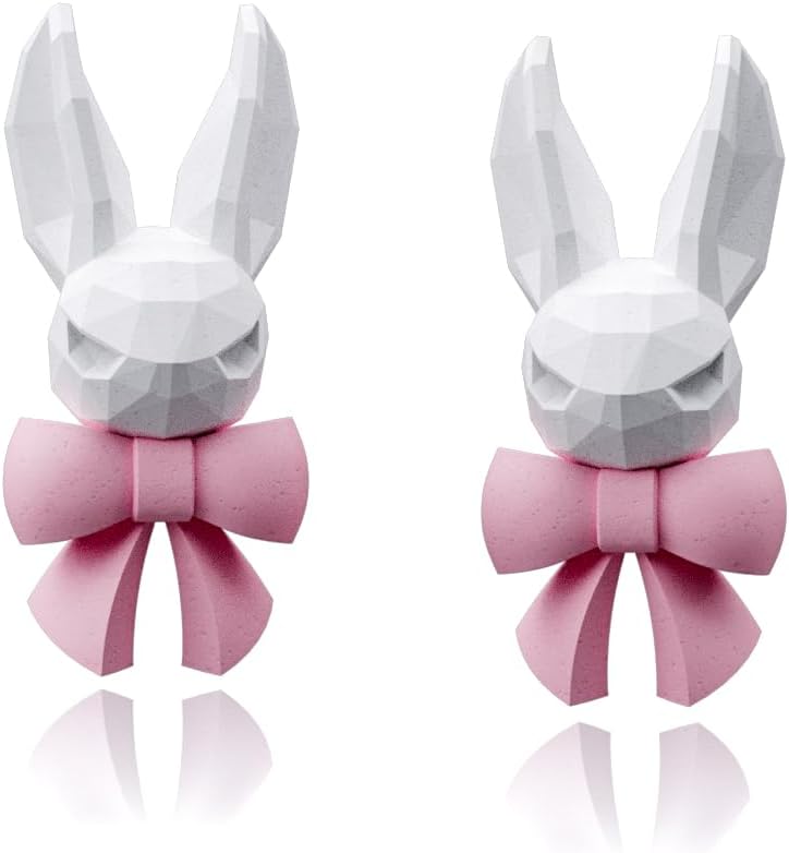 Bunny Rabbit Stud Earrings with Pink Bow, 925 Sterling Silver Needle, Designer-Inspired Jewelry Gift for Women