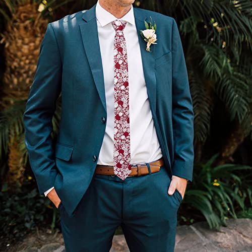 Image of Mantieqingway Floral Ties for Men Skinny Cotton Tie Flower Necktie
