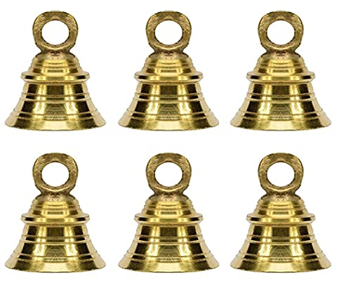 Image of UAPAN Brass Hanging Bell for Home, Temple Decoration with J Hook Medium (2.5 inch, Pack of 6)