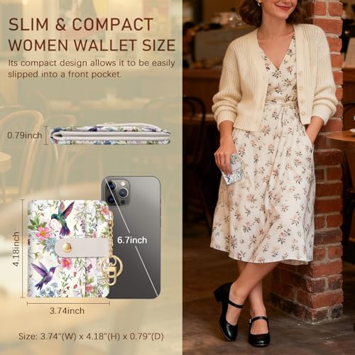 Image of Jogjam Hummingbird Bird Rfid Women Wallet, Small Slim Thin Compact Credit Card Wallet, PU Leather Bifold Cash Wallet, Zipper Coin Pocket ID Window, Female Ladies Girl Gifts