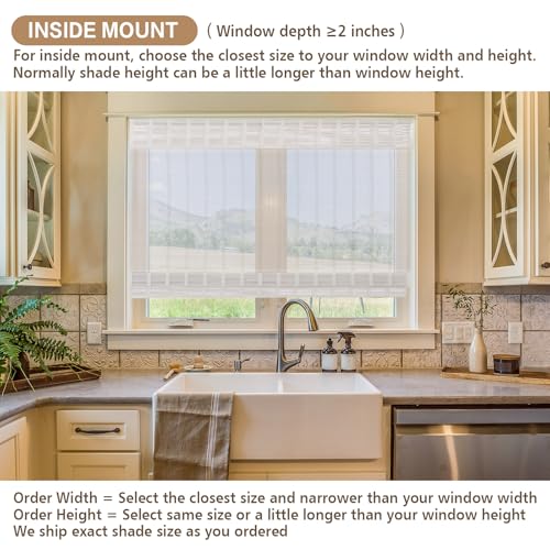 Sunbox Cordless Bamboo Roman Shade Blind, Woven Wood Roman Shades, Light Filtering Natural Bamboo Shades for Windows, French Doors, 22.5" W x 48" H, Pearly White