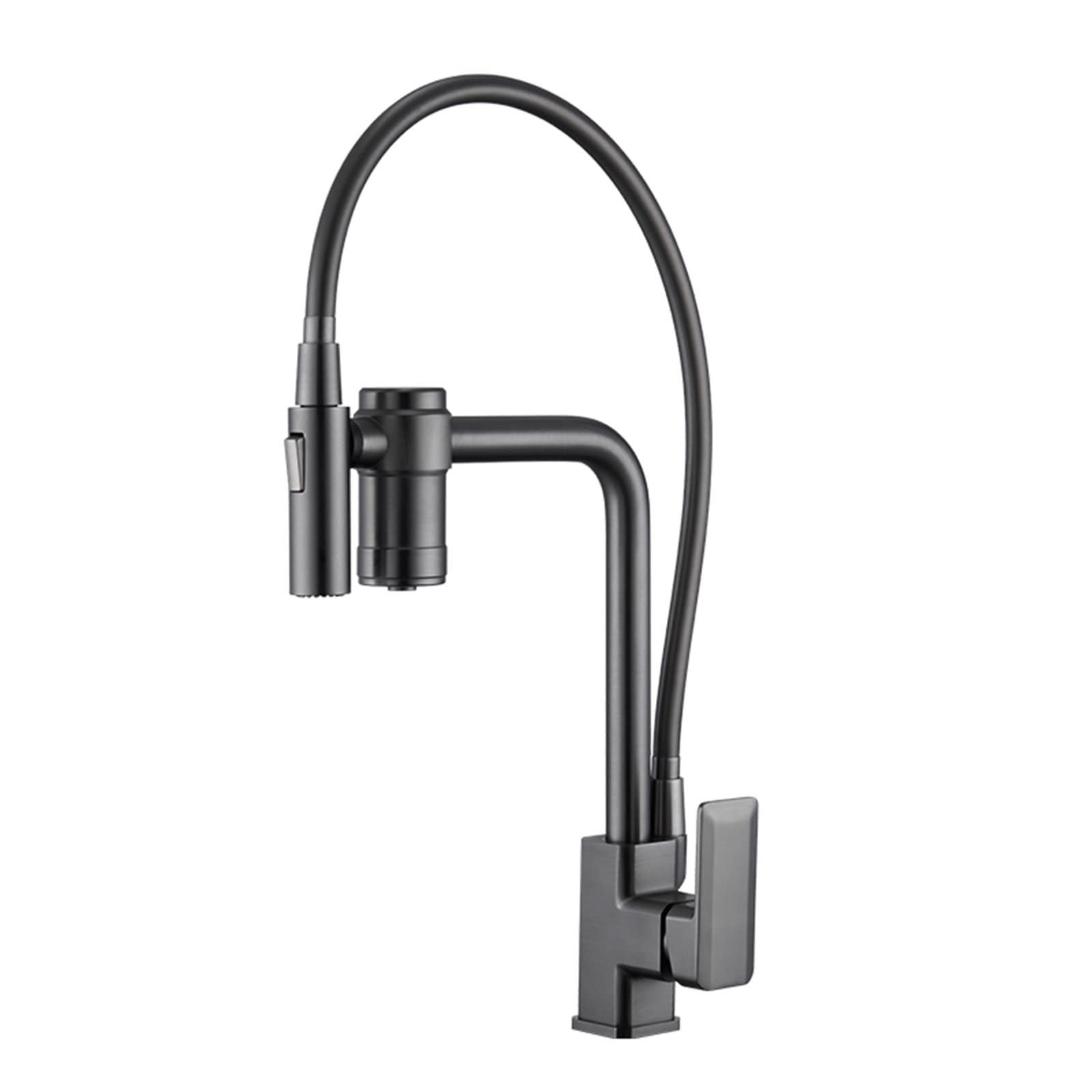 2In1 Kitchen Faucet with Filter Water and Pull Down 2-Function Sprayer, 360 Swivel Purification Mixer Taps, Solid Brass Single Handle Hole Sink Faucet,Gray(Gris)