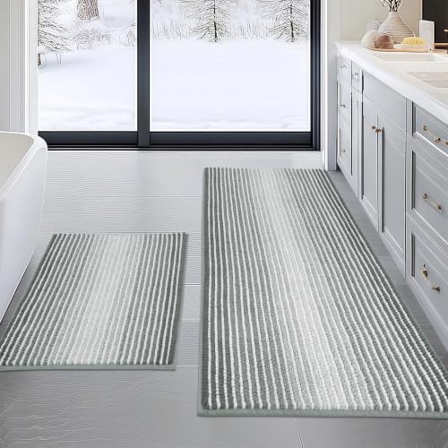 BSICPRO Bathroom Rugs Sets 2 Piece, Non Slip Striped Bath Mats, Light Gray by BSICPRO - Used condition - US$34.08
