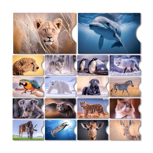 Estune 54 Pcs Rfid Blocking Sleeves, Credit Card Protectors, Anti Theft Holder, Credit Card Sleeves, Easy to Recognize (Animal)