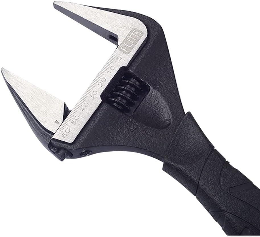 SagaSave Adjustable Wrench Black Oxide Finish Wide Opening Plumbing Wrench Cr-V and Metric Scale Marked Pipe Forceps