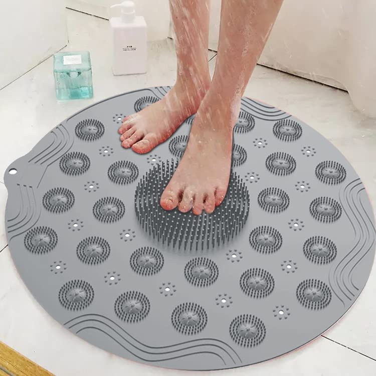 AVNISH Anti-Slip Bathroom Shower Mat Anti-Skid Bath Mat Round Rubber | Cleaner Scrubber Feet Brush Massager Pad Suction Cup Bathroom Floor Mats Silicone | Exfoliate Dead Skin, Foot Care, 46 Cm, 46 Cm