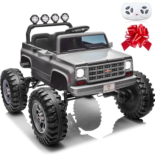 JORFLY 24V Ride on Licensed Chevrolet Cheyenne Truck Car w/400W Motor, 24 Volt Ride on Toys Power Big Wheels for Big Kids, Grey