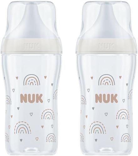 NUK Perfect Match Baby Bottle Twin Pack for 3+ Months, 260 ml Capacity, Beige