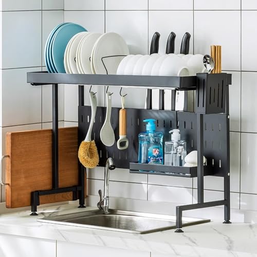 Adjustable Over Sink Dish Drying Rack - Space-Saving Kitchen with Utensil Holder Perfect for Small Kitchens & Efficient Countertop Drying Ideal for Home & Apartment Use