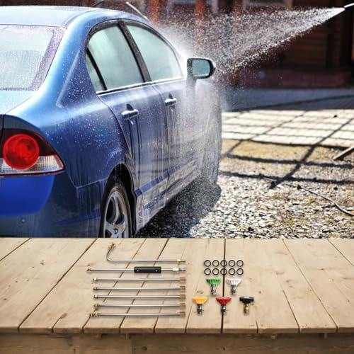 Juego de herramientas de limpieza de canalones con 5 boquillas de pulverización para lavadora a presión, lanza de extensión de metal de alta presión para limpieza de techos