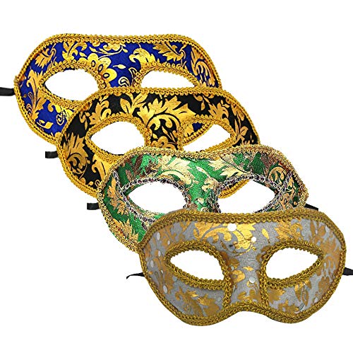 iwobi Masque Vénitien, 4 Pièces Masque Déguisement Masque de Mascarade Convient Aux Fêtes, Danse de Bal, Carnaval