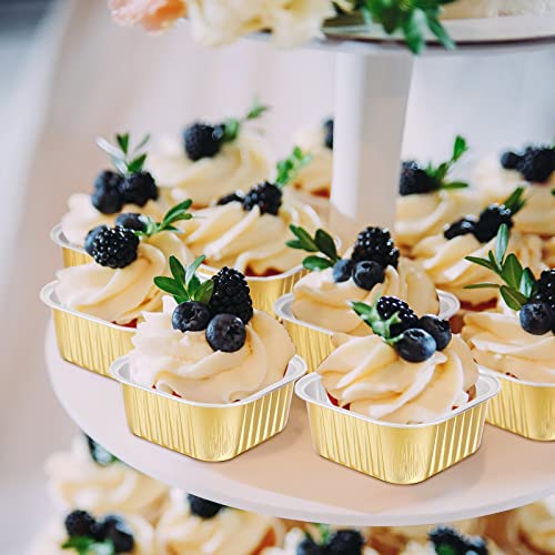 200 Pcs 5 Oz Aluminum Foil Baking Cups With Lids 150 Ml Foil Cupcake Containers Disposable Ramekins Mini Creme Brulee Pudding Cups Square Muffin Liners Flan Cups For Wedding Christmas Birthday Party #TOP1