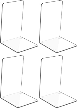 Book Ends, Hiziwimi 4 Pcs Acrylic Bookends for Heavy Books - Clear Book Ends for Shelves, Office, Home, Library, Decorative Book Holder for Shelf, Desktop Book End - Non-Slip, Transparent, 7.08"x4.72"