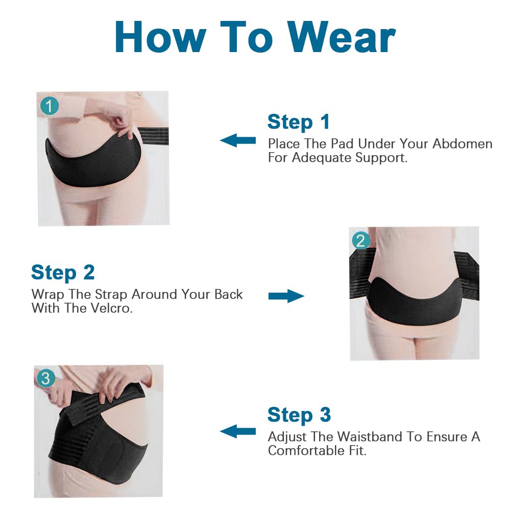 AUYAO Pregnancy Belly Band Maternity Belt Abdominal Binder Maternity Belt, Elastic Pregnancy Support Belt Adjustable Pregnancy Belly Band Pelvic Girdle Belt for Pregnancy Support(Black) — view 4
