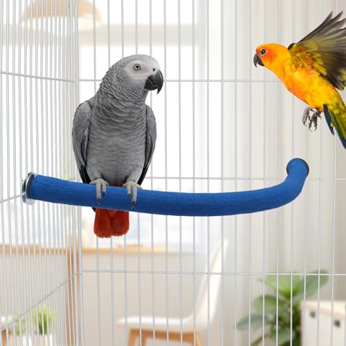 Image of Hypeety U Shaped Parrot Perch Wood Bird Cage Stand for Grinding Mouth Claw | Quartz sands, rough-surfaced, fits most cages, corner perch, promotes foot exercise, for parakeets /cockatiels /conures /macaws