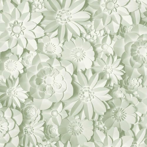 World of Wallpaper Dimensions Floral 3D Effect Large Floral Themed Wallpaper for Bedrooms, Living Rooms, Nurseries Wallcovering in Light Sage Green WOW43755