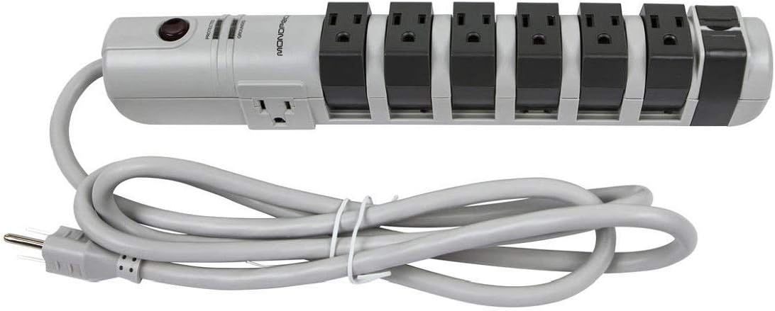 ❤ Crazy Deals Monoprice 8 Outlet Rotating Surge Strip -Grey | UL Rated 2, 160 Joules with Grounded and Protected Light Indicator (111146) Gray
