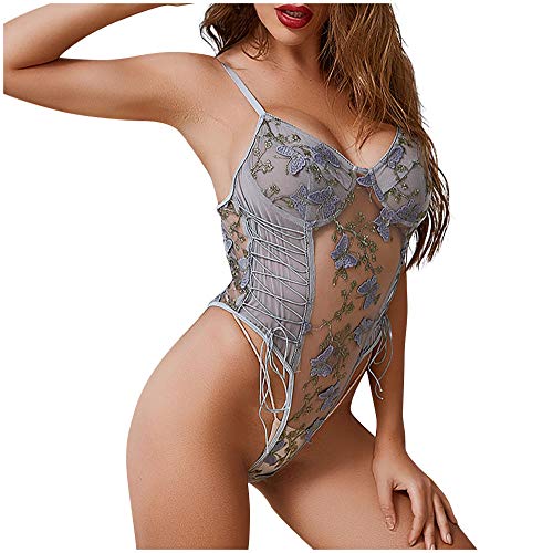 Lingerie sexy homme costume perspective évider broderie gris taille L
