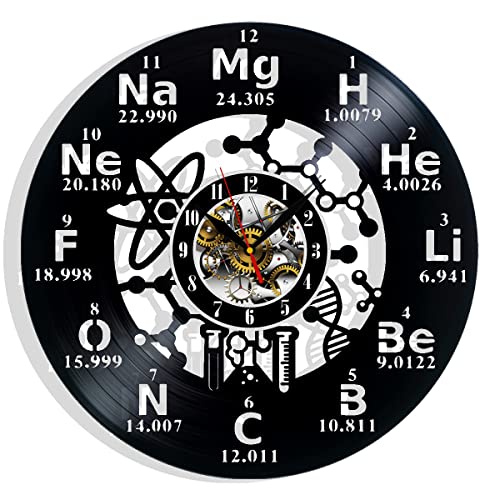 Chemistry Molecule Biochemistry Vinyl Wall Clock 12 in(30cm) Black Decor Modern Decorative Vinyl Record Wall Clock This Clock is A Unique Gift to Your Friends and Family for Any Occasion