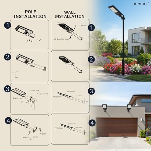 Image of Homehop Solar Light Outdoor Home Garden Street 150W Motion Sensor Wall Lamp | Solar Street Light Outdoor Waterproof Automatic LED Night Security for Road and Pathway with Pole (Cool White,10000mAh, ABS)