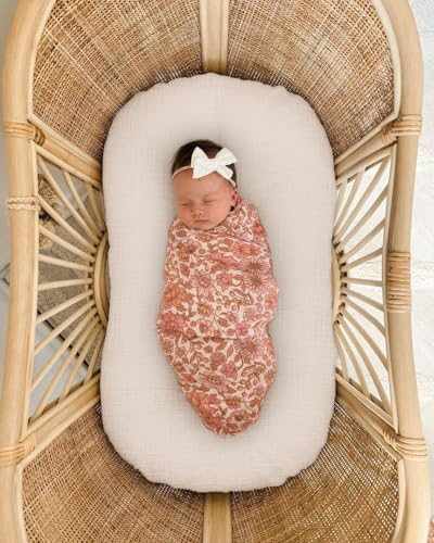 Image of Muslin Baby Lounger Cover 2 Pack, Soft Breathable Newborn Lounger Pillow Cover for Boys Girls Infant (Beige & Sage)