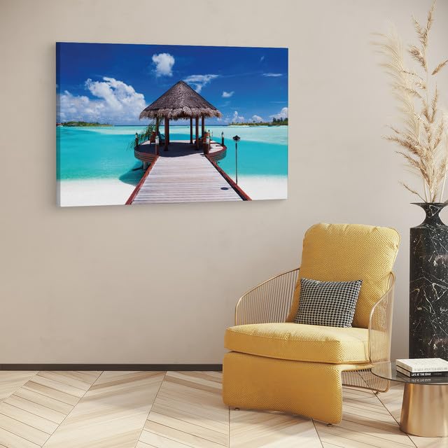 TRUECANVAS Jetty With Amazing Ocean Wall Mural, Wooden Framed Canvas Paintings for Home Decor | Bedroom, Living Room,Wall Decoration | Wall Art Painting, CT0665, Size 16 x 24 in 1