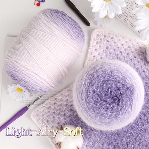 Image of Katech Ombre Yarn for Crocheting-Large Skein of Gradient Yarn Cake-2 Pack of 200g /7.05 oz-80% Acrylic,20% Nylon- #4 Medium-Perfect for Star Blankets, Scarves, Shawls and Garments (A)