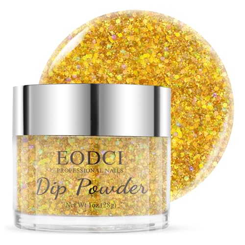 EODCI Salon Quality Glitter Gold Color Nail Dip Powder, 1 oz Sparkle Nail Dipping Powder Odor-Free&Long-Lasting, No Needed Nail Lamp Curing, Nails Art Starter Manicure DIY Salon Home Gift for Women