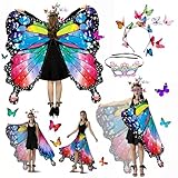 Kuvarix Schmetterling Kostüm Damen 3 Set, Faschingskostüme Da-Men mit Schmetter-ling Haarreif Gesichtsmaske, Schmetterling Umhang Damen für Karneval, Partys und Cosplay (Bunte Masken)